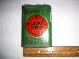 Lucky Strike Roll Cut Tobacco Pocket Tin Richmond Va.  1910 Tax Sticker