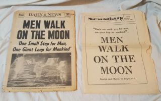 Moon Landing Vintage Newspaper Daily News And Newsday Men Walk On Moon 1969
