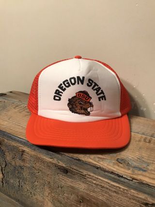Vintage Oregon State University Beavers Trucker Hat Two Tone Osu Snapback Cap