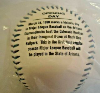 VINTAGE 1998 MLB ARIZONA DIAMONDBACKS OPENING DAY BASEBALL - IN WRAPPER 2