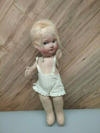 Antique German 9 " Doll Paper Mache Head Jointed Cloth Body My Playmate Doll Tlc