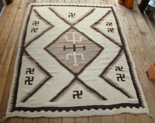 Antique Navajo Rug All Natural Large Native American Blanket Whirling Logs 64x81
