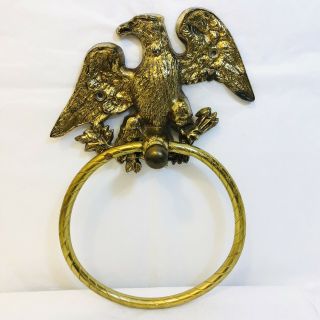 Vintage Brass American Eagle Ring Towel Holder 9 3/4 " Long Figural Not Flat