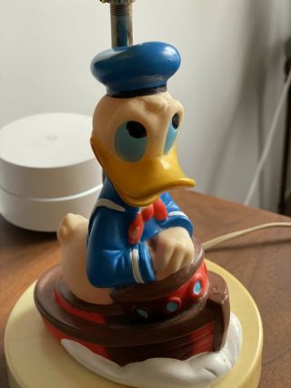 Vintage Disney Donald Duck In A Tug Boat Table Lamp Electric Light Inside Too