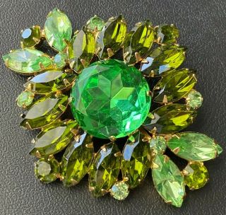 D&e Juliana Vintage Peridot Green Marquise Rhinestone Flower Brooch Pin 944