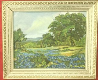 Vintage Texas Bluebonnet Painting,  Oil On Board.  Signed “b.  Sanders.  ” 1959