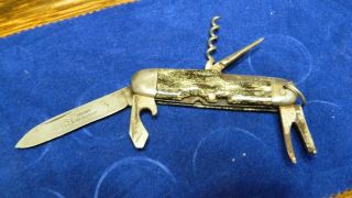 Okapi Made In Germany Vintage Rare Folding Pocket Knife Corkscrew Multi Tool