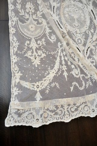 Vtg Antique 1900s Tambour Lace Curtain Wedding Veil Panels Floral Motif Mesh