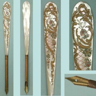 Antique Carved Mother Of Pearl Dip Pen English Circa 1890s