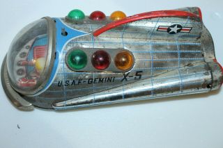 Vintage Usaf Gemini X - 5 Battery Operated Tin Space Ship Toy Modern Toys Japan