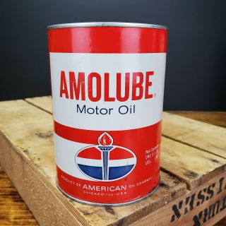 Vintage Amolube Motor Oil Can Quart Composite Cardboard Full