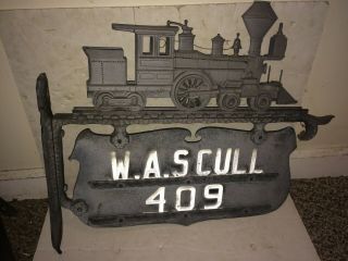 Vintage 1950s Cast Aluminum Steam Locomotive Engine Train House Number Pole Sign