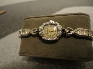 1944 Bulova 14k White Gold & Diamonds Vintage Womens Swiss Watch 5ab - Serviced