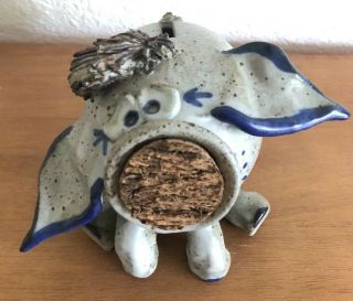 Folk Art Rustic Vintage Piggy Bank Hand Thrown Pottery Ceramic Stoneware