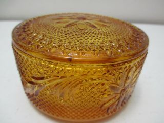 Vintage Tiara Glass For Indiana Glass Round Dish Trinket Box Sandwich Amber