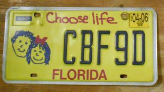 Florida Choose Life 2001 License Plate Fl Pro - Life Cbf9d Exp 2006