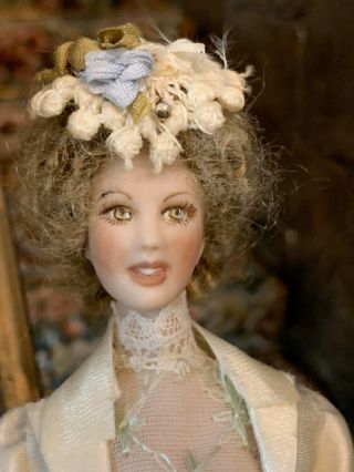 Vintage Miniature Dollhouse Victorian Porcelain Lady Doll Green Eyes