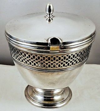 C1930 Tiffany & Co.  245gr Pierced Sterling Silver Covered Sugar Bowl Glass Liner