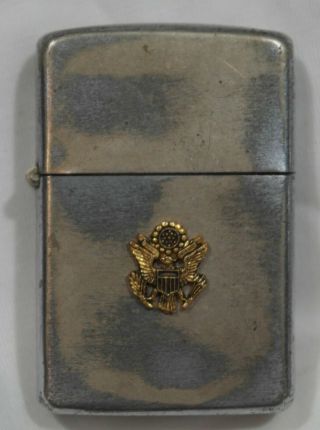 1949 - 1950 Zippo Lighter Applied Gold Us Army Eagle Emblem Nickel Silver Case