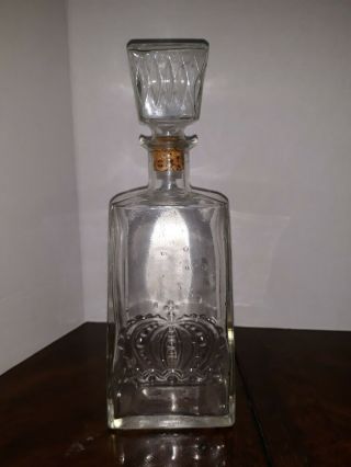 Vintage Crown Royal Whiskey Decanter Glass Liquor Bottle W/stopper Old Rare