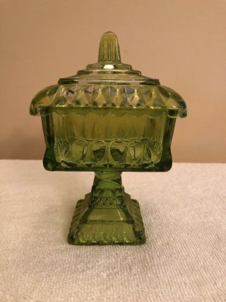 Vintage Jeanette Green Depression Glass Candy Dish 7”