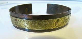 Vintage Chile Signed Mixed Metals Brass & Copper Cuff Bangle Bracelet