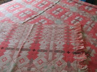 Vintage Welsh Tapestry Blanket - Brynkir Woollen Mill - Coral,  Seaspray,  Grey & Brown