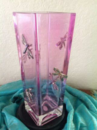 Rare Vintage Pink Teleflora Glass Cube Flowers Vase 24 Lead Crystal -