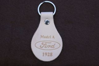 Vintage Model A Ford 1928 Coupe Dark Tanned Leather Keychain Key - Fob
