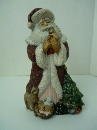 Vintage Ceramic Christmas Santa Claus Dog/cats & Christmas Tree Figurine 10 Inc