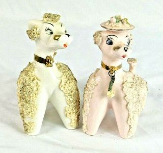 Vintage Ceramic Spaghetti Poodle Dogs W/gold Trim Made In Japan