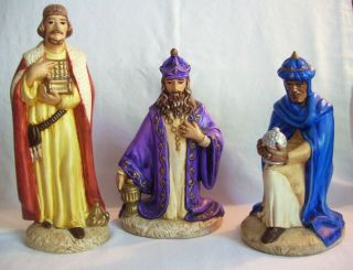 3 Vintage 1979 Holland Mold Three Kings Nativity Painted Ceramic Figurines