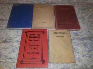5 Vintage Books On Car Mechanics/maintenance/radio Car Battery 1st Eds Good Cond