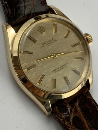 Authentic Vintage 14 K Yellow Gold Rolex Oyster Perpetual Watch Circa 1960