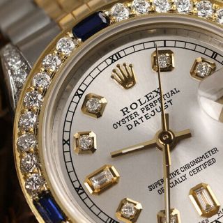 Rolex Ss & Gold 26mm Datejust Watch Silver Dial With Sapphire & Diamond Bezel