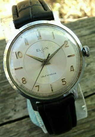Serviced Late 1950s Elgin 756 17j German Made Self - Winding Mens Watch