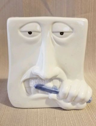 Vintage Fitz And Floyd Ceramic Face Toothbrush Holder,  1987