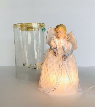 Vintage Angel Tree Topper 10 Light 9 " Tall Blonde Porcelain Head & Arms.