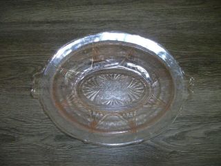 Vintage Pink Depression Glass Oval Vegetable Serving Dish Bowl Roses W Handles