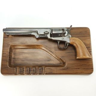 Vintage Holland Mold Wood Grain Ashtray Colt Revolver Gun Figure 12 X 7 " Ceramic