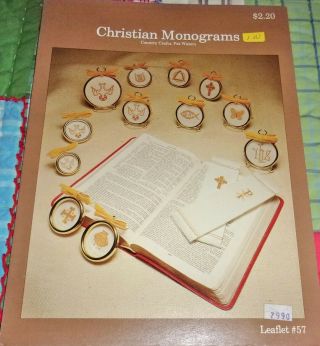 Christian Monograms Symbols Vtg 70s Pat Waters Counted Cross Stitch Pattern Book