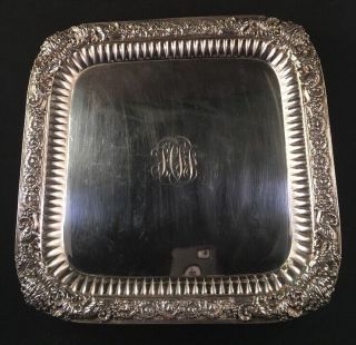 Rare Tiffany Chrysanthemum Sterling Silver Square Footed Tray / Trivet