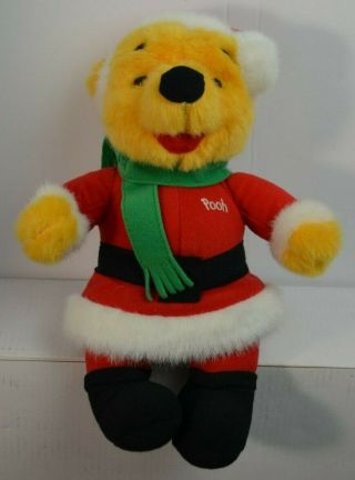 Disney - Mattel Winnie The Pooh Christmas Santa Plush - Vintage - 1995 - Approx.  - 10 "