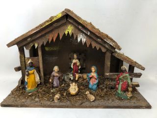 Vintage Italian Nativity Set Manger Creche 10 Figures Made In Italy Mary Jesus