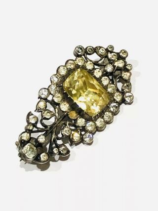 Antique Victorian Silver Citrine And Paste Brooch,  Sterling,  Heavy,  925