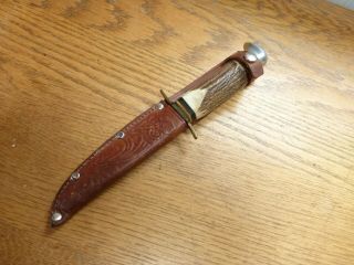 Vintage Solingen Germany Henley & Co.  Hunting Knife Leather Sheath Stag Handle