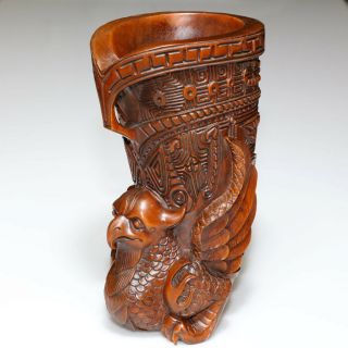 CIRCA 1900 AD,  VERY RARE WOOD WOODEN HAND MADE GRIFFIN SHAPED RHYTON 2