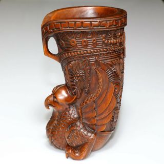 CIRCA 1900 AD,  VERY RARE WOOD WOODEN HAND MADE GRIFFIN SHAPED RHYTON 3
