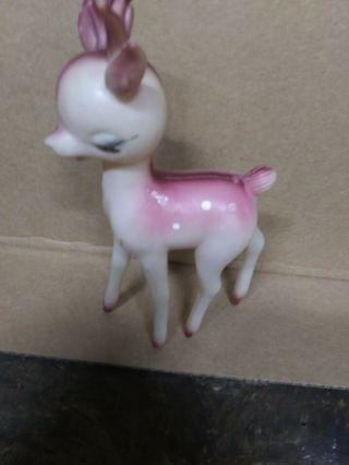 Old Vintage Mid Century Christmas Plastic Pink Brown Reindeer Deer Decoration
