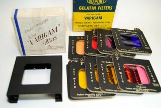 Vtg Du Pont Gelatin Filters Varigam Set 10 W/ Enlarg - O Holder